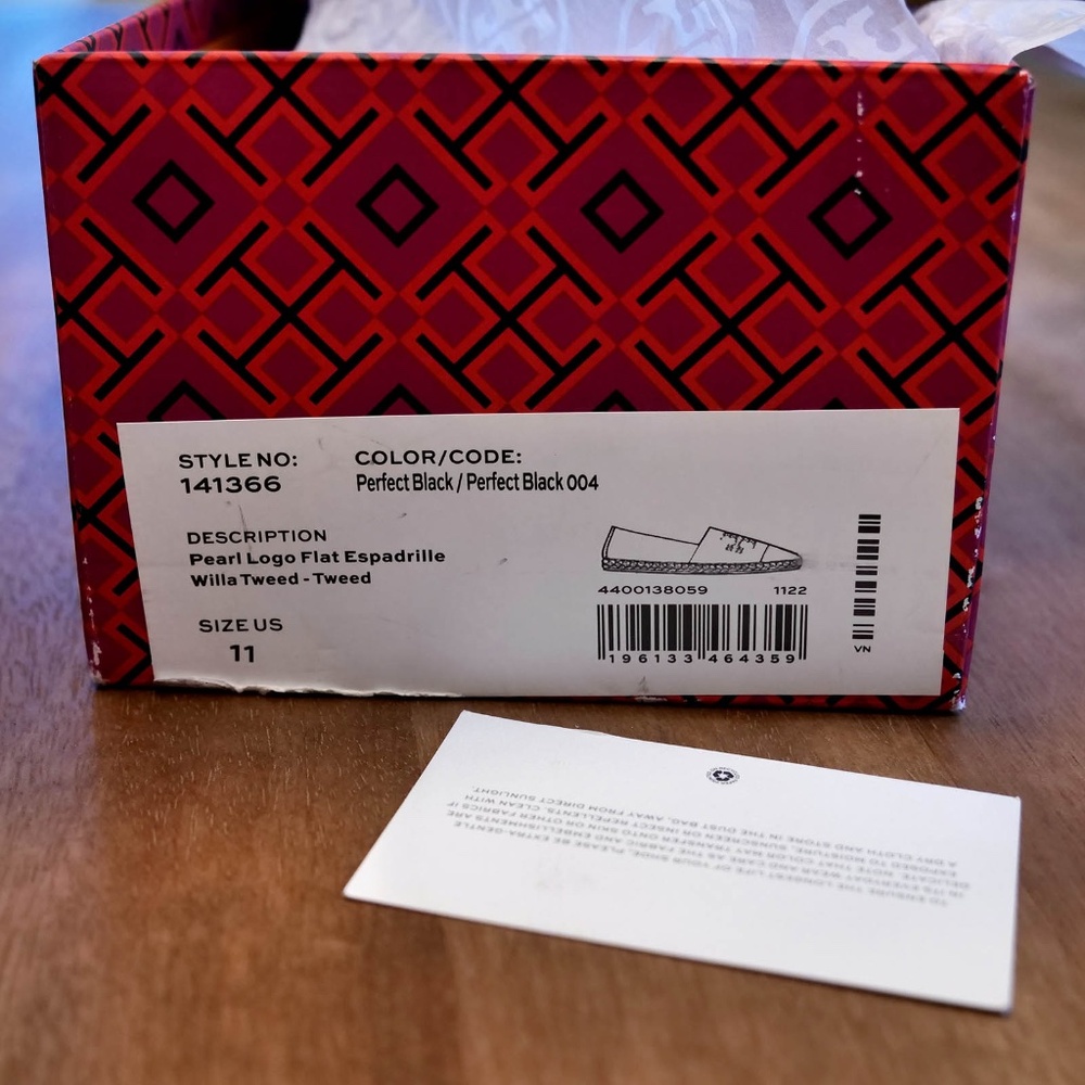 Tory Burch Pearl Logo Flat Espadrille, Perfect Black, 11 — NWT - Picture 8 of 9